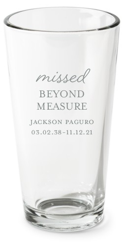 Missed Beyond Measure Pint Glass, Etched Pint, Set of 1, White