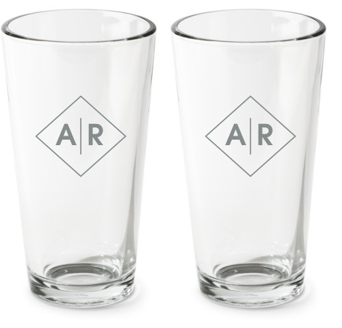 Monogram Diamond Pint Glass, Etched Pint, Set of 2, White