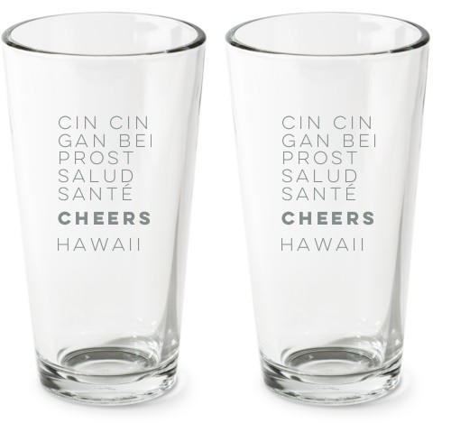 Universal Cheers Pint Glass, Etched Pint, Set of 2, White