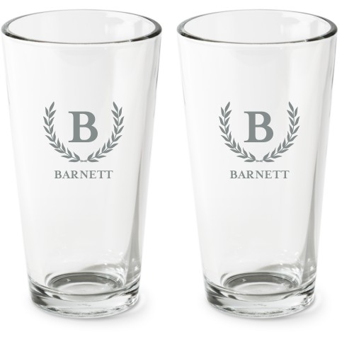 Wheat Frame Monogram Pint Glass, Etched Pint, Set of 2, White