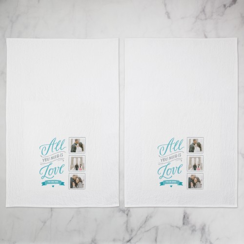 All You Need is Love Tea Towel, Set of 2, Blue, malachite