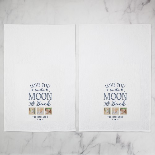 To The Moon Script Tea Towel, Set of 2, Blue, midnight