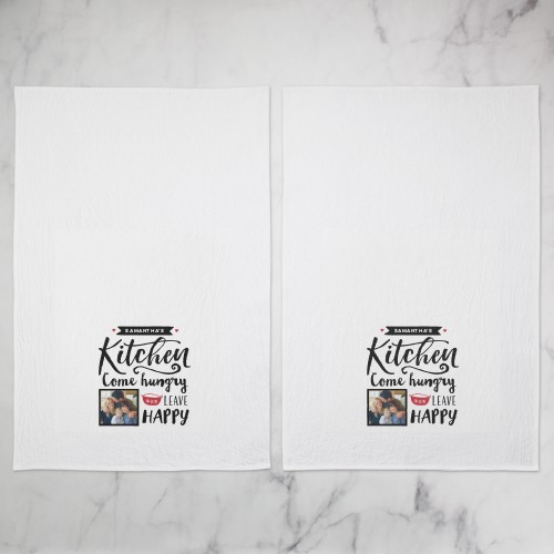 Happy Kitchen Tea Towel, Set of 2, Black, black