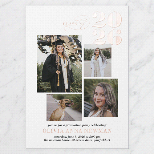 Script Class Graduation Invitation, Rose Gold Foil, White, 5x7, Matte, Personalized Foil Cardstock, Square, White