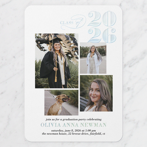 Script Class Graduation Invitation, Iridescent Foil, White, 5x7, Matte, Personalized Foil Cardstock, Rounded, White