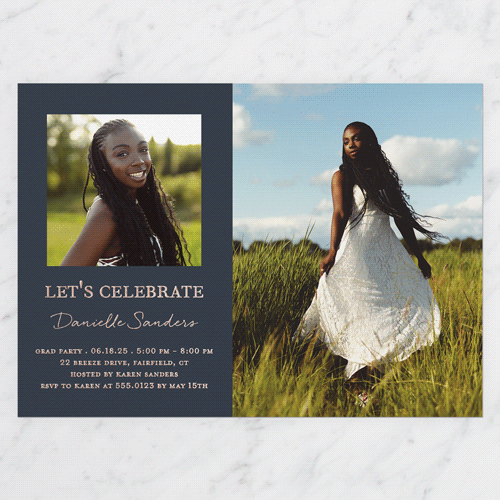 Studious Showcase Graduation Invitation, Black, Rose Gold Foil, 5x7, Write Your Own, Matte, Personalized Foil Cardstock, Square