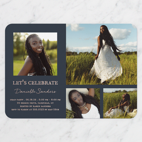 Studious Showcase Graduation Invitation, Black, Rose Gold Foil, 5x7, Write Your Own, Matte, Personalized Foil Cardstock, Rounded, Silhouette