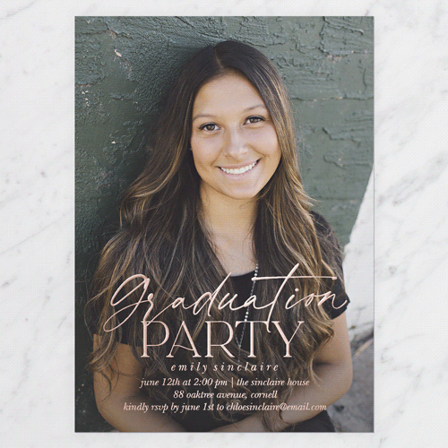 Graceful Designation Graduation Invitation, Rose Gold Foil, White, 5x7, Matte, Personalized Foil Cardstock, Square, White