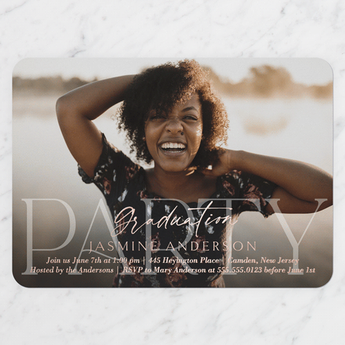 Antique Celebration Graduation Invitation, Rose Gold Foil, White, 5x7, Matte, Personalized Foil Cardstock, Rounded, White