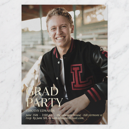 Clean Name Graduation Invitation, Gold Foil, White, 5x7, Matte, Personalized Foil Cardstock, Square, White