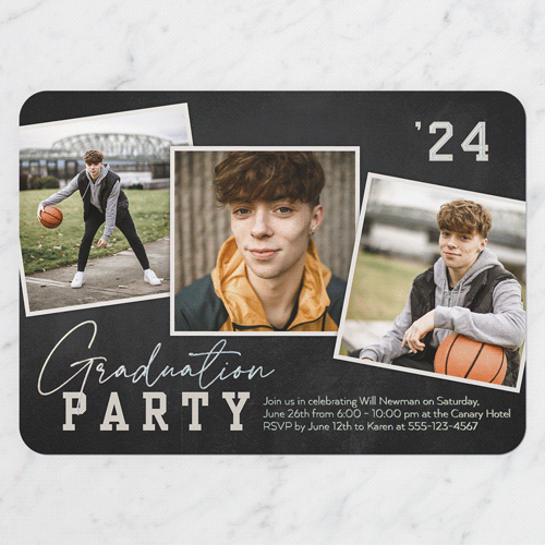 Snapshot Overlay Graduation Invitation, Rounded Corners, -Black-Iridescent Foil-5x7 Digital Foil Card-2024