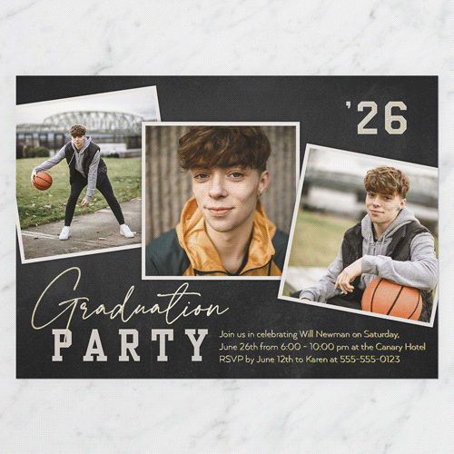 Snapshot Overlay Graduation Invitation, Gold Foil, Black, 5x7, Matte, Personalized Foil Cardstock, Square, Black