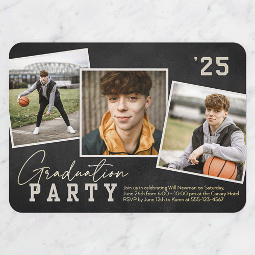 Snapshot Overlay Graduation Invitation, Rounded Corners, -Gold Foil-Black-5x7 Digital Foil Card-2025