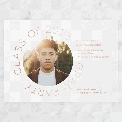 Encircled Elegance Graduation Invitation, Rose Gold Foil, White, 5x7, Matte, Personalized Foil Cardstock, Square, White