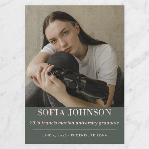 Brilliant Name Graduation Announcement, Green, Rose Gold Foil, 5x7, Write Your Own, Matte, Personalized Foil Cardstock, Square, Forest