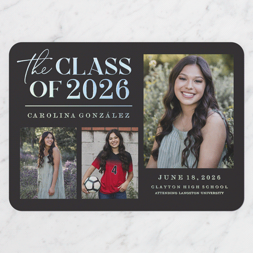 Classic Class Showcase Graduation Announcement, Grey, Iridescent Foil, 5x7, Matte, Personalized Foil Cardstock, Rounded, Charcoal