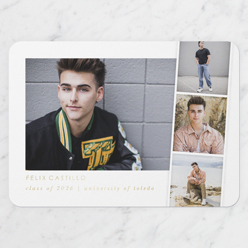 Modern Filmstrip Graduation Announcement, Gold Foil, White, 5x7, Write Your Own, Matte, Personalized Foil Cardstock, Rounded, White