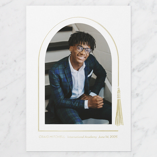 Tassel Border Graduation Announcement, Black, Gold Foil, 5x7, Write Your Own, Matte, Personalized Foil Cardstock, Square