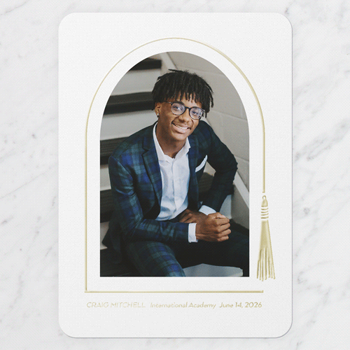 Tassel Border Graduation Announcement, Black, Gold Foil, 5x7, Write Your Own, Matte, Personalized Foil Cardstock, Rounded, Black