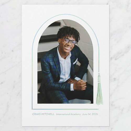 Tassel Border Graduation Announcement, Iridescent Foil, Black, 5x7, Write Your Own, Matte, Personalized Foil Cardstock, Square, Black