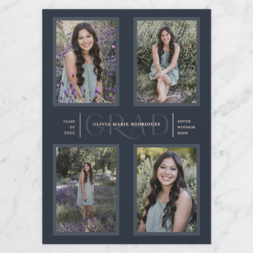 Focus Grad Graduation Announcement, Blue, Rose Gold Foil, 5x7, Matte, Personalized Foil Cardstock, Square