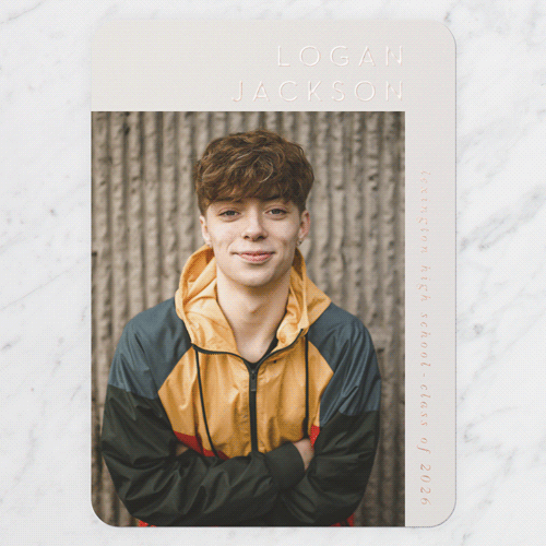 Corner Expression Graduation Announcement, Rose Gold Foil, Grey, 5x7, Write Your Own, Matte, Personalized Foil Cardstock, Rounded, Whisper Gray