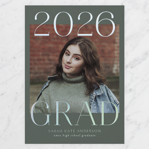 Proud Type Graduation Announcement, Iridescent Foil, Green, 5x7, Matte, Personalized Foil Cardstock, Square, Hunter