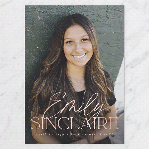 Graceful Designation Graduation Announcement, Rose Gold Foil, White, 5x7, Matte, Personalized Foil Cardstock, Square, White