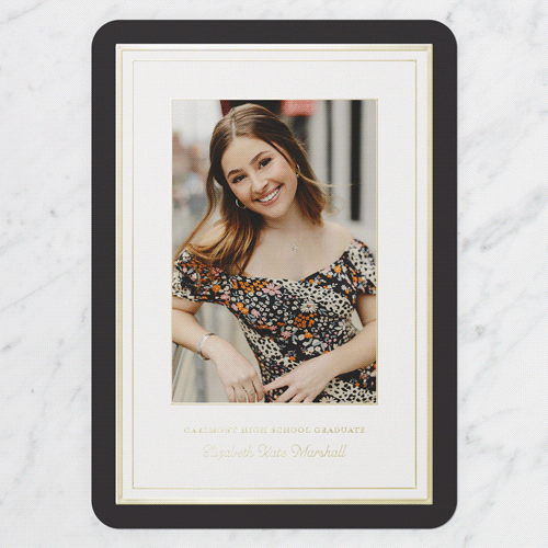 Layered Frame Graduation Announcement, Gold Foil, Black, 5x7, Matte, Personalized Foil Cardstock, Rounded, Black