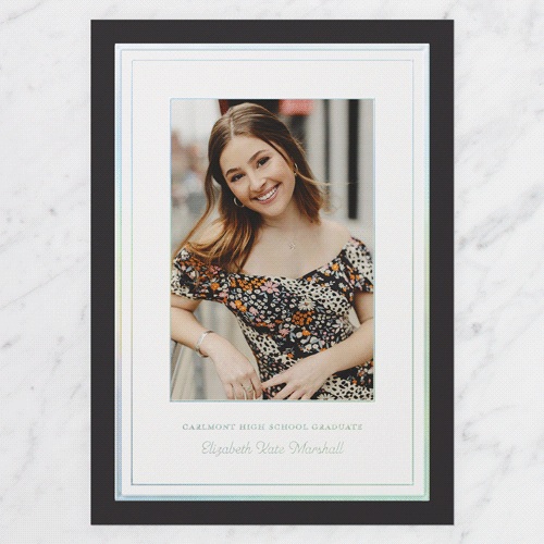 Layered Frame Graduation Announcement, Iridescent Foil, Black, 5x7, Matte, Personalized Foil Cardstock, Square, Black