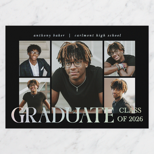 Splendid Graduate Graduation Announcement, Iridescent Foil, Black, 5x7, Matte, Personalized Foil Cardstock, Square, Black