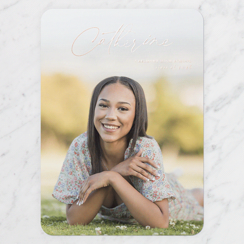 Signature Name Graduation Announcement, Rose Gold Foil, Grey, 5x7, Matte, Personalized Foil Cardstock, Rounded, Dark Ash