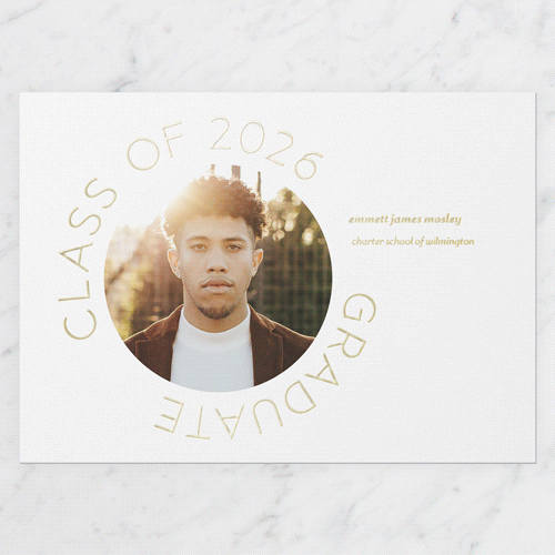 Encircled Elegance Graduation Announcement, Gold Foil, White, 5x7, Matte, Personalized Foil Cardstock, Square, White