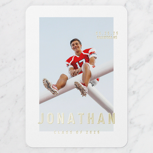 Minimalist Magic Graduation Announcement, Gold Foil, White, 5x7, Matte, Personalized Foil Cardstock, Rounded