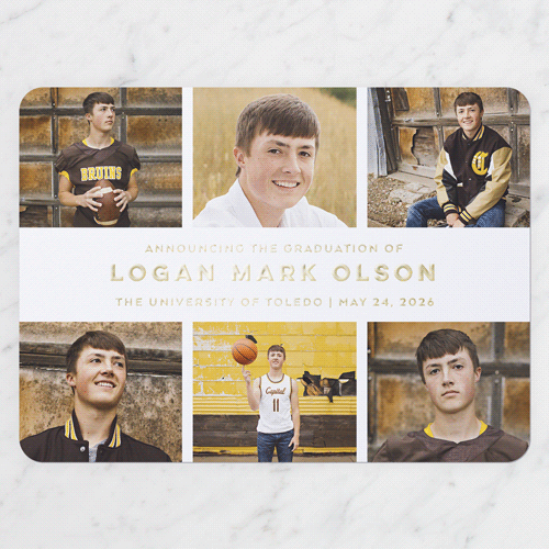 Simple Showcase Graduation Announcement, White, Gold Foil, 6x8, Write Your Own, Matte, Personalized Foil Cardstock, Rounded, White