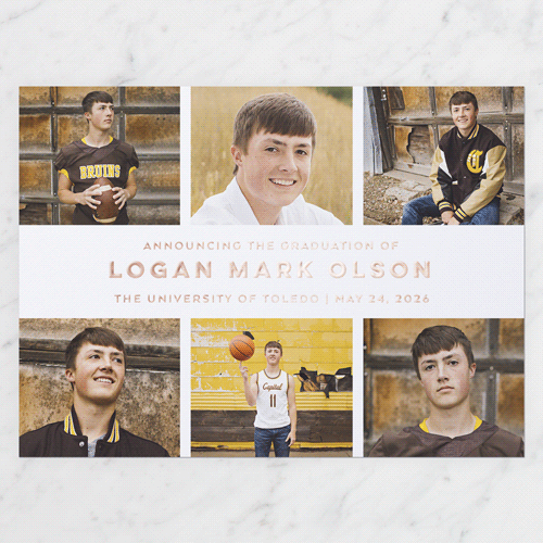 Simple Showcase Graduation Announcement, White, Rose Gold Foil, 6x8, Write Your Own, Matte, Personalized Foil Cardstock, Square, White