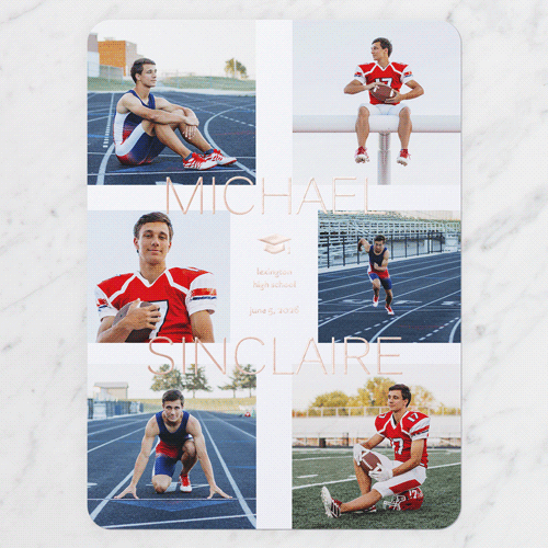 Perfect Star Graduation Announcement, White, Rose Gold Foil, 6x8, Matte, Personalized Foil Cardstock, Rounded, White