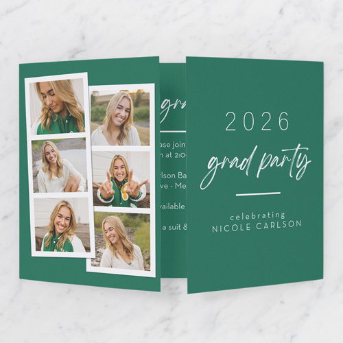 Snapshot Stack Graduation Invitation, Green, Gate Fold, Write Your Own, Pearl Shimmer Cardstock, Square, Bamboo