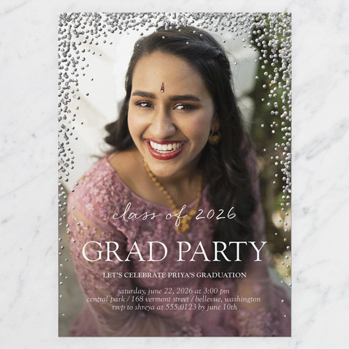 Sparkling Sprinkle Graduation Invitation, White, Write Your Own, Silver Glitter, Matte, Signature Smooth Cardstock, Square, White