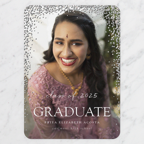 Sparkling Sprinkle Graduation Announcement, White, Write Your Own, Silver Glitter, Matte, Signature Smooth Cardstock, Rounded