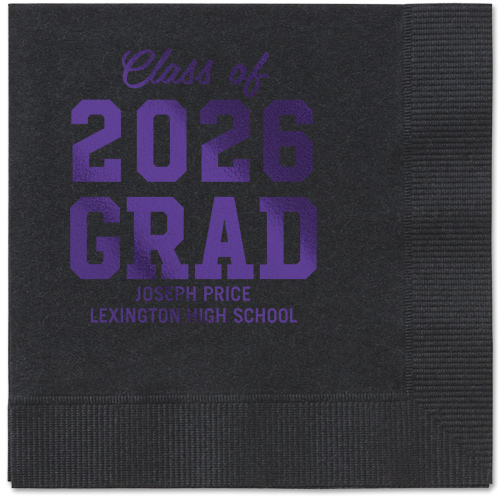 Collegiate Celebration Napkin, Purple, Black, purple