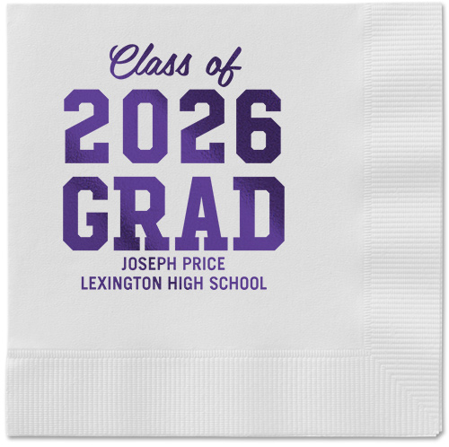Collegiate Celebration Napkin, Purple, White, purple