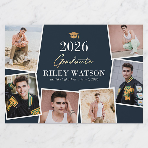 Encircled Snaps Graduation Announcement, Blue, 5x7 Flat, Standard Smooth Cardstock, Square, Navy