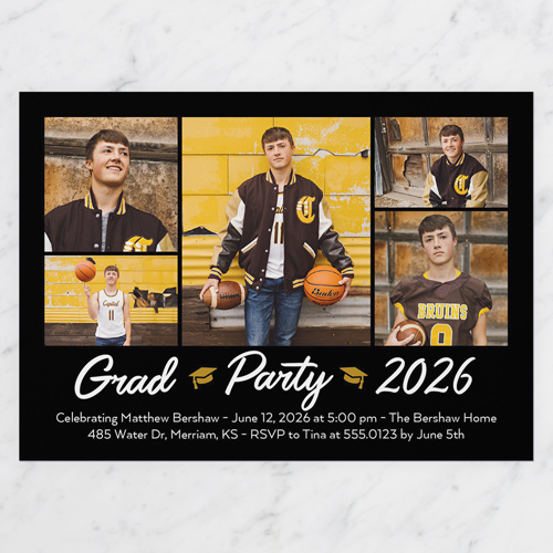 Script Grad Gallery Graduation Invitation, Black, 5x7 Flat, Pearl Shimmer Cardstock, Square, Black