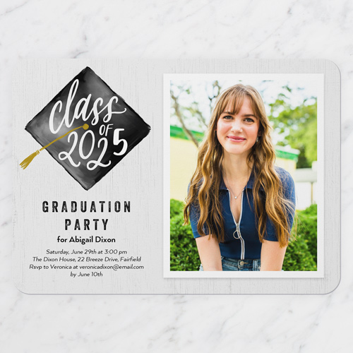 Cap Tassel Graduation Invitation, Gray, 5x7 Flat, 100% Recycled Cardstock , Rounded