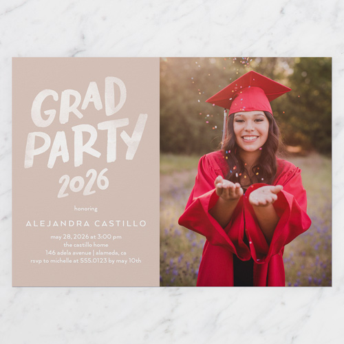 Collegiate Celebration Graduation Invitation, Brown, 5x7 Flat, Luxe Double-Thick Cardstock, Square, Alpaca