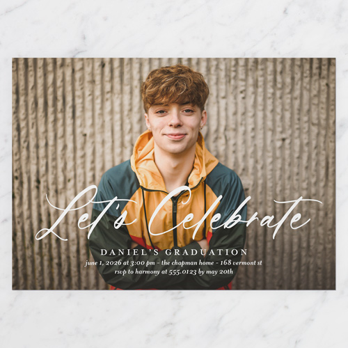 Iconic Script Graduation Invitation, White, 5x7 Flat, Signature Smooth Cardstock, Square, White