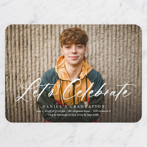 Iconic Script Graduation Invitation, White, 5x7 Flat, Signature Smooth Cardstock, Rounded