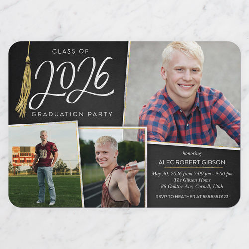 Extraordinary Tassel Graduation Invitation, Grey, Pearl Shimmer Cardstock, Rounded, Charcoal