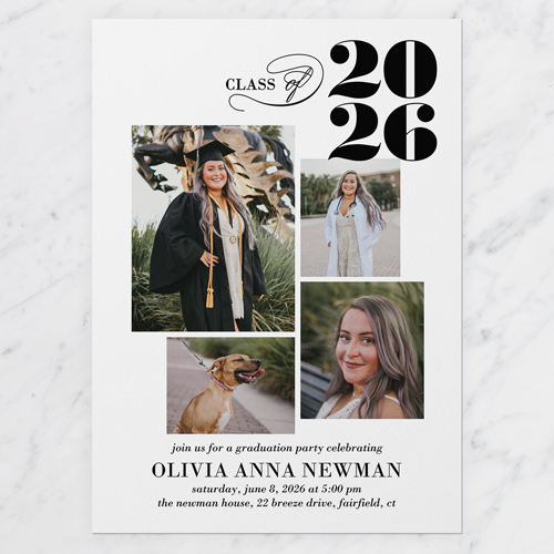 Script Class Graduation Invitation, White, none, 5x7 Flat, Pearl Shimmer Cardstock, Square, White